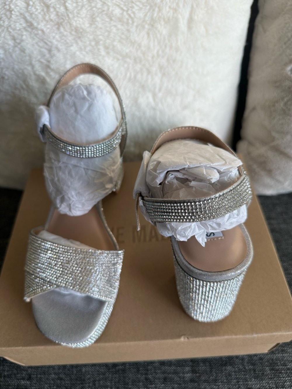 Steve Madden Silver Rhinestone Platform Sandals - Picture 3 of 9